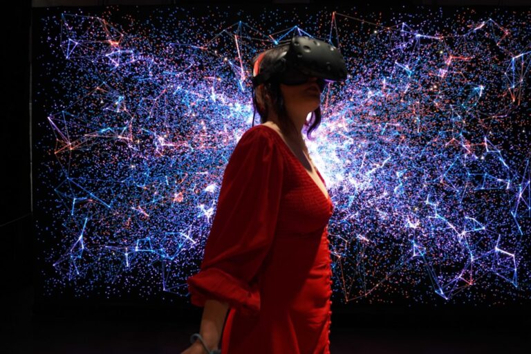 360 vr experience person wearing VR headset amazed immersive digital media